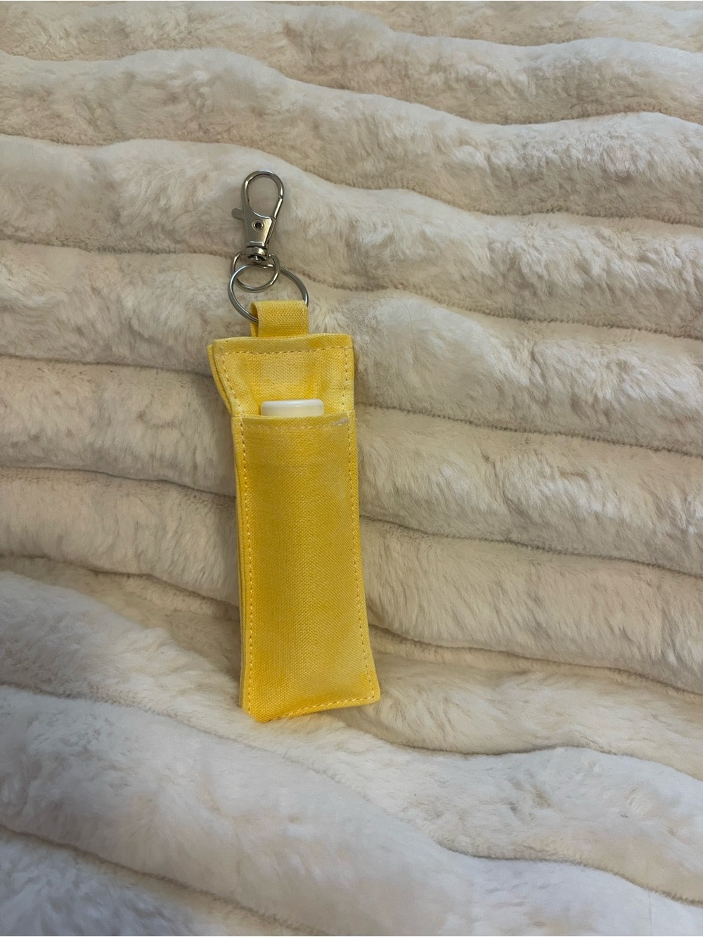 Yellow Keychain Holster with Metal Clip for Lip Balm
